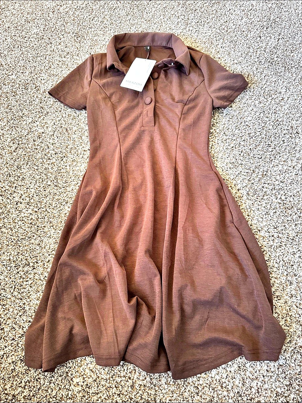 MEAZOM Brown Collared Midi Dress NWT